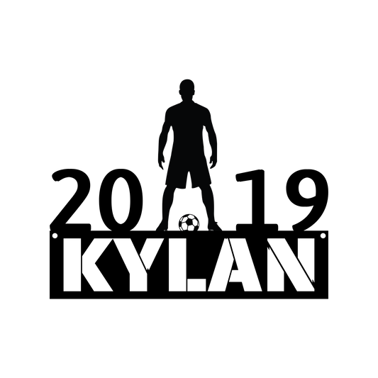 09 Year , Name, and Soccer Player Standing Proud with the Soccer Ball